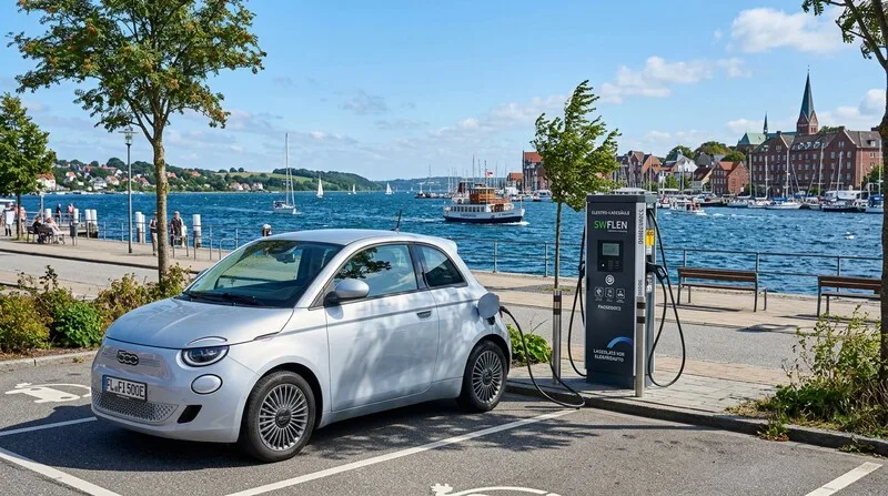 Mercedes EQC charging near a historic palace