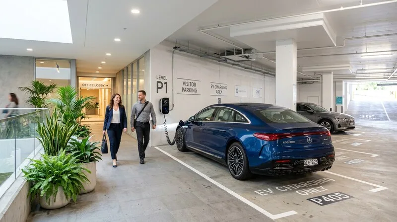 Company EV charging at an office building