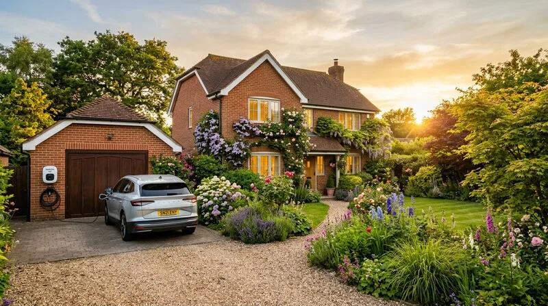 Skoda Enyaq at a home charger at a single-family house